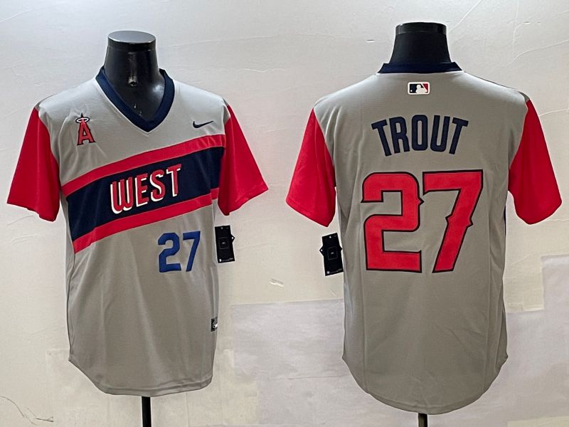 Men Los Angeles Angels #27 Trout Grey Throwback Game 2025 Nike MLB Jersey style 3